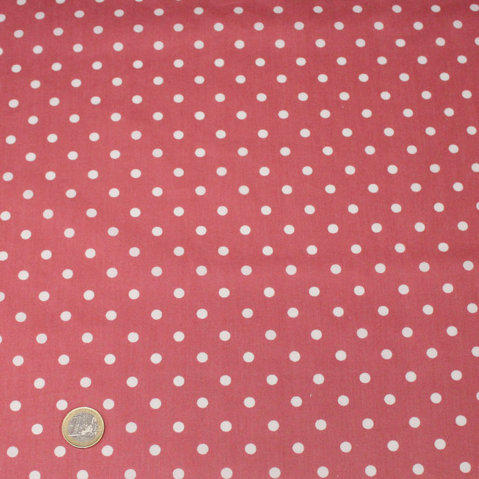 Tissu coton rose indien à pois blancs 6mm - COLLECTION POLKA DOT