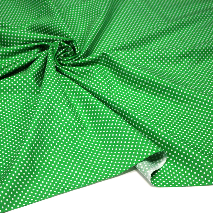 Tissu coton vert prairie à petits pois blancs 2mm - COLLECTION POLKA DOT