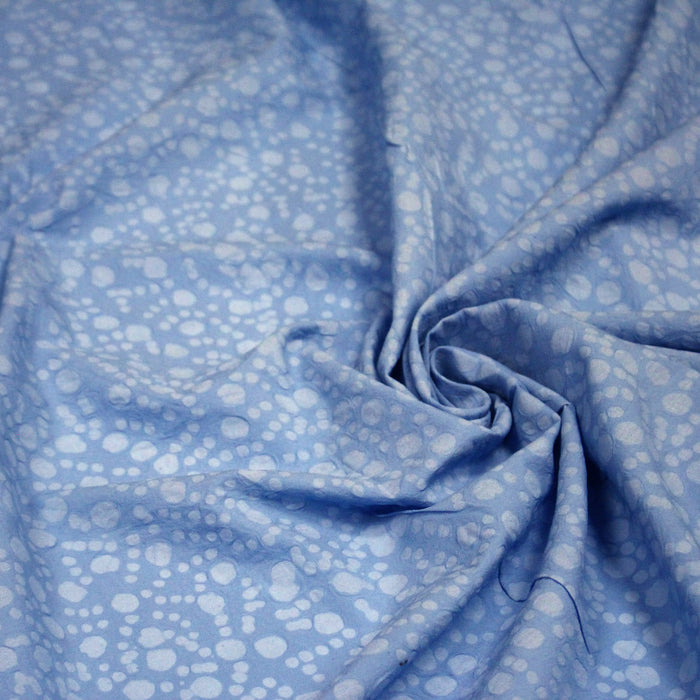 Tissu coton block print bleu aux pois bleu ciel - MADE IN INDIA