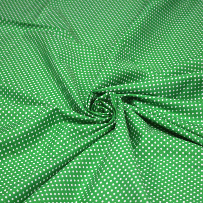 Tissu coton vert prairie à petits pois blancs 2mm - COLLECTION POLKA DOT