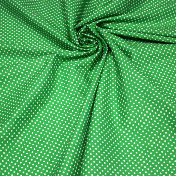 Tissu coton vert prairie à petits pois blancs 2mm - COLLECTION POLKA DOT