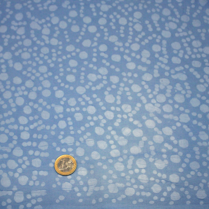 Tissu coton block print bleu aux pois bleu ciel - MADE IN INDIA