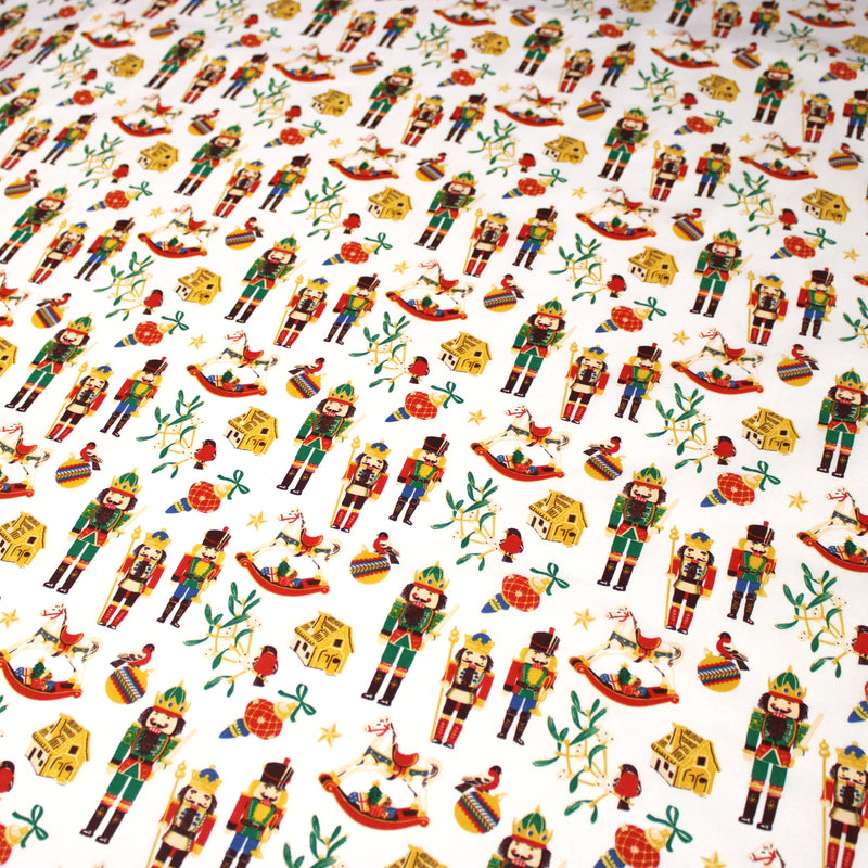 Tissu cotonnade de NOËL – Casse-noisettes et jouets d’antan, fond blanc - OEKO-TEX STANDARD 100