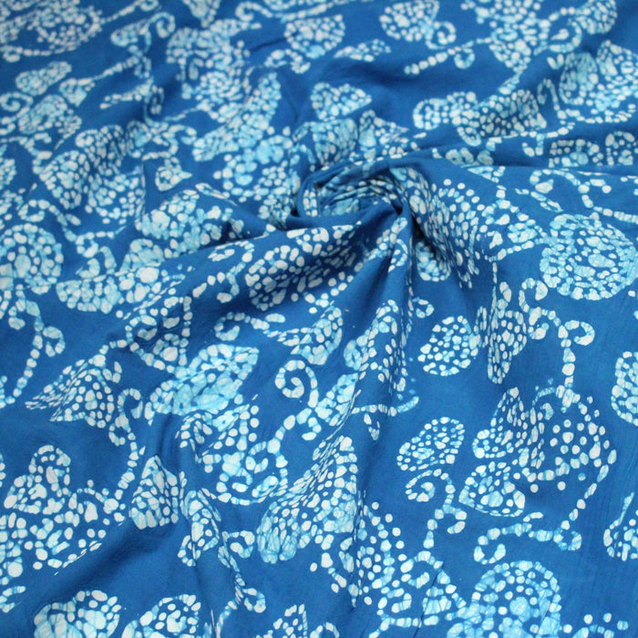 Tissu coton block bleu turquoise aux coeurs blancs et bleus - MADE IN INDIA