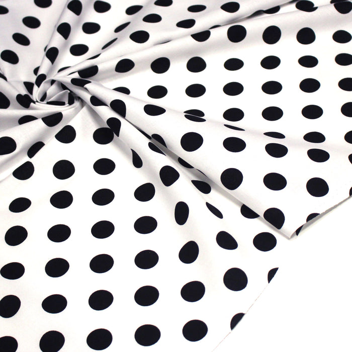 Tissu coton blanc à pois noirs 18mm - COLLECTION POLKA DOT