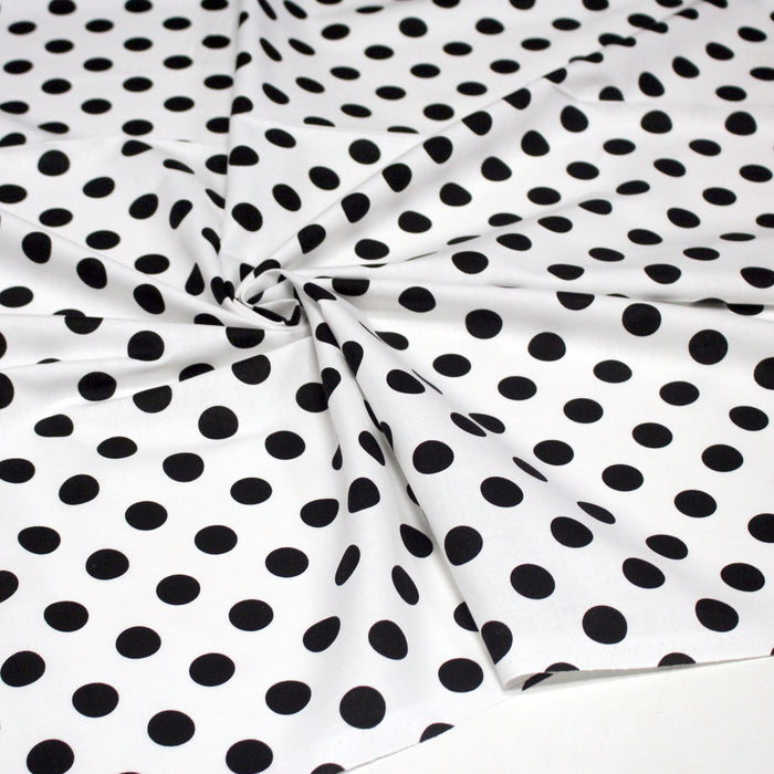 Tissu coton blanc à pois noirs 18mm - COLLECTION POLKA DOT