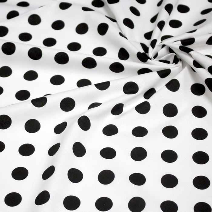 Tissu coton blanc à pois noirs 18mm - COLLECTION POLKA DOT