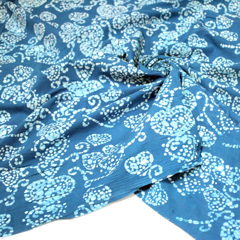 Tissu coton block bleu turquoise aux coeurs blancs et bleus - MADE IN INDIA - TissusPapi.com