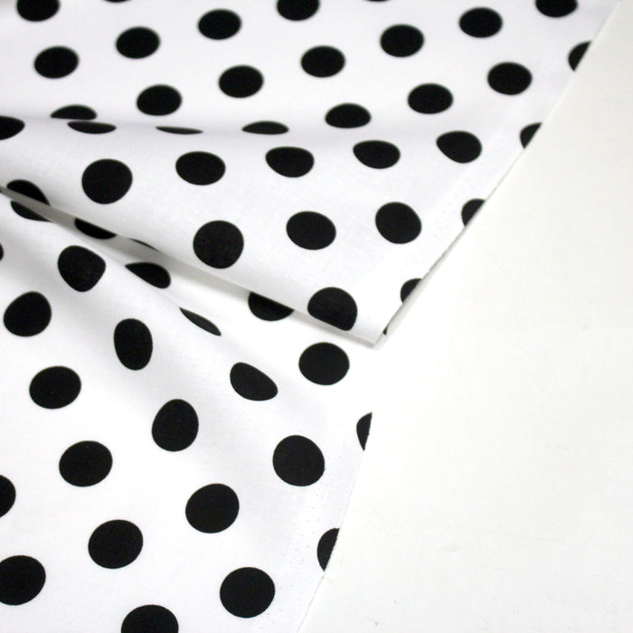 Tissu coton blanc à pois noirs 18mm - COLLECTION POLKA DOT