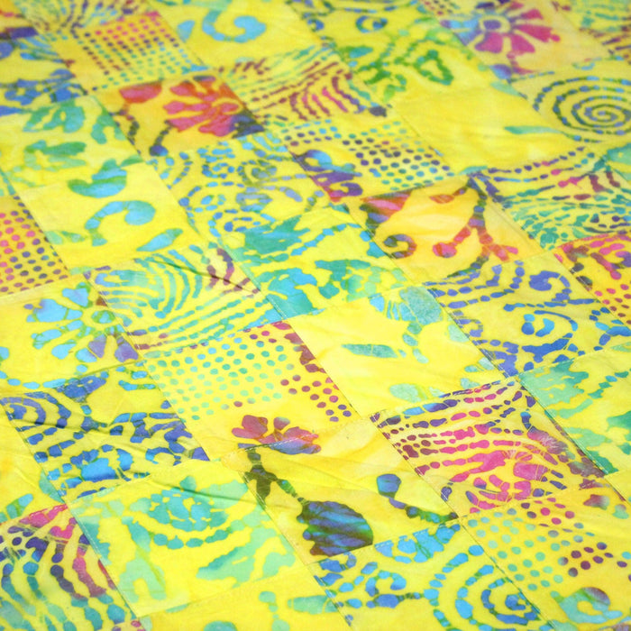 Tissu coton block print patchwork de motifs indiens, tons jaune citron, vert, rose - MADE IN INDIA