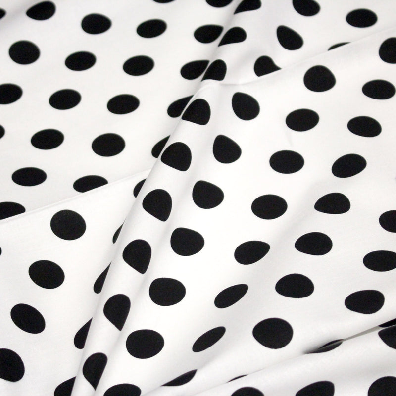 Tissu coton blanc à pois noirs 18mm - COLLECTION POLKA DOT - TissusPapi.com