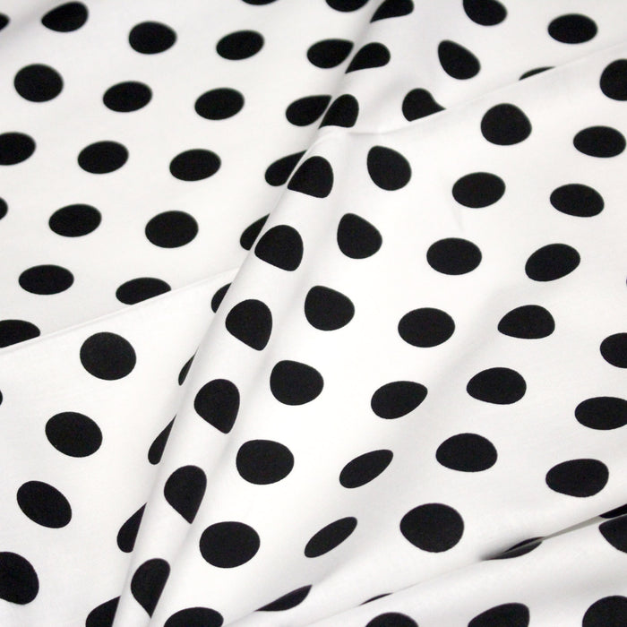 Tissu coton blanc à pois noirs 18mm - COLLECTION POLKA DOT