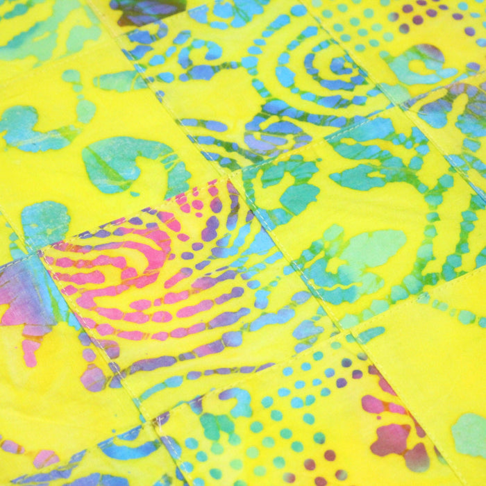 Tissu coton block print patchwork de motifs indiens, tons jaune citron, vert, rose - MADE IN INDIA