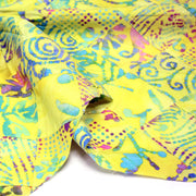 Tissu coton block print patchwork de motifs indiens, tons jaune citron, vert, rose - MADE IN INDIA - TissusPapi.com