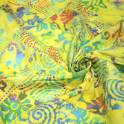 Tissu coton block print patchwork de motifs indiens, tons jaune citron, vert, rose - MADE IN INDIA - TissusPapi.com