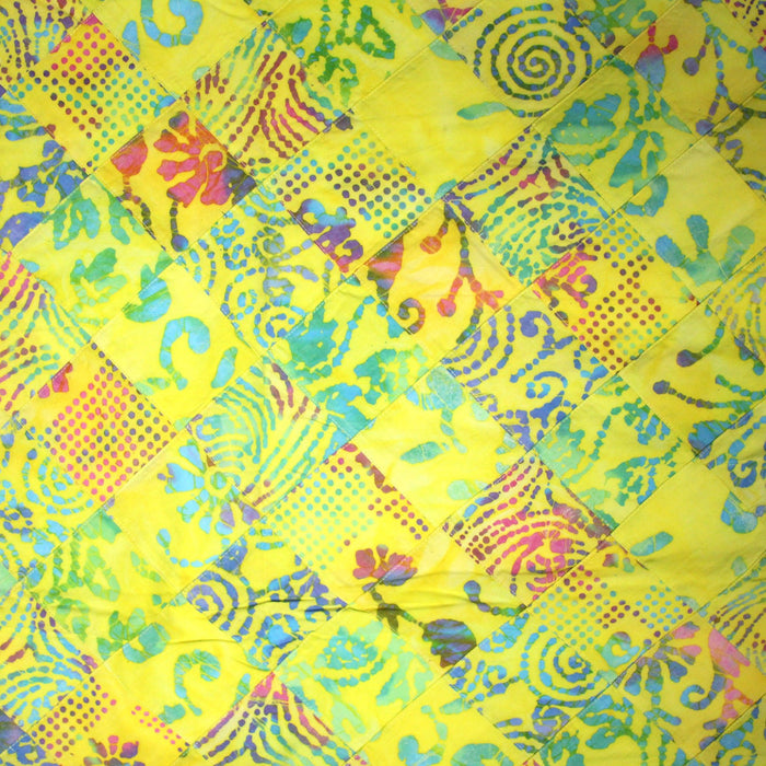 Tissu coton block print patchwork de motifs indiens, tons jaune citron, vert, rose - MADE IN INDIA