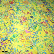 Tissu coton block print patchwork de motifs indiens, tons jaune citron, vert, rose - MADE IN INDIA - TissusPapi.com