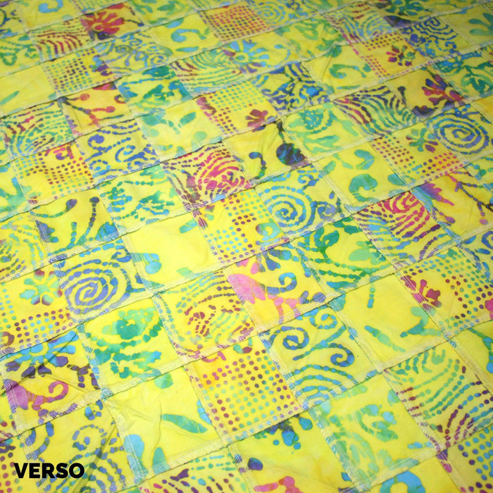 Tissu coton block print patchwork de motifs indiens, tons jaune citron, vert, rose - MADE IN INDIA