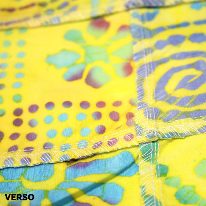 Tissu coton block print patchwork de motifs indiens, tons jaune citron, vert, rose - MADE IN INDIA
