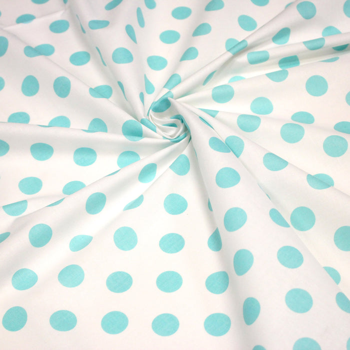 Tissu coton blanc à pois bleu ciel 18mm - COLLECTION POLKA DOT