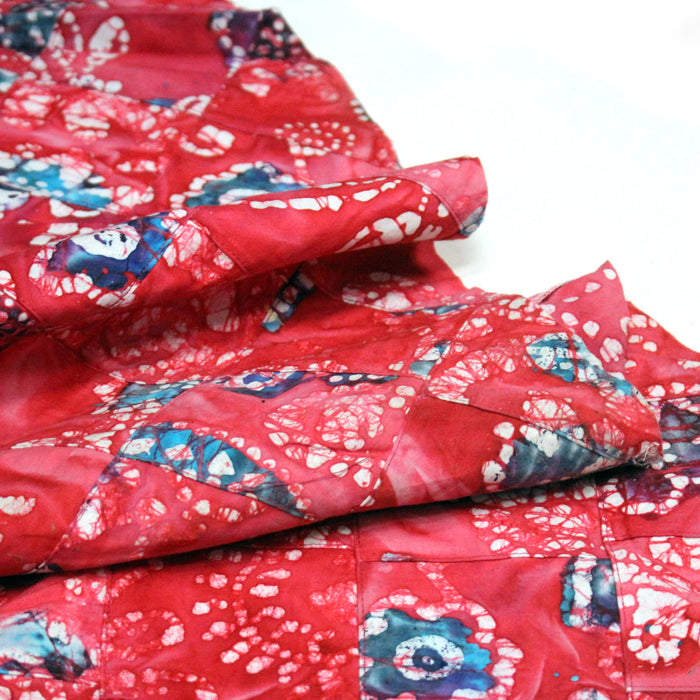 Tissu coton block print patchwork de motifs indiens, tons rose fuchsia, bleu, blanc - MADE IN INDIA - TissusPapi.com