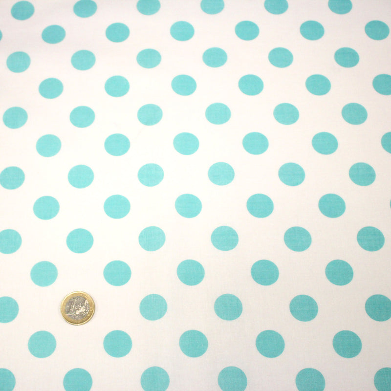 Tissu coton blanc à pois bleu ciel 18mm - COLLECTION POLKA DOT - TissusPapi.com