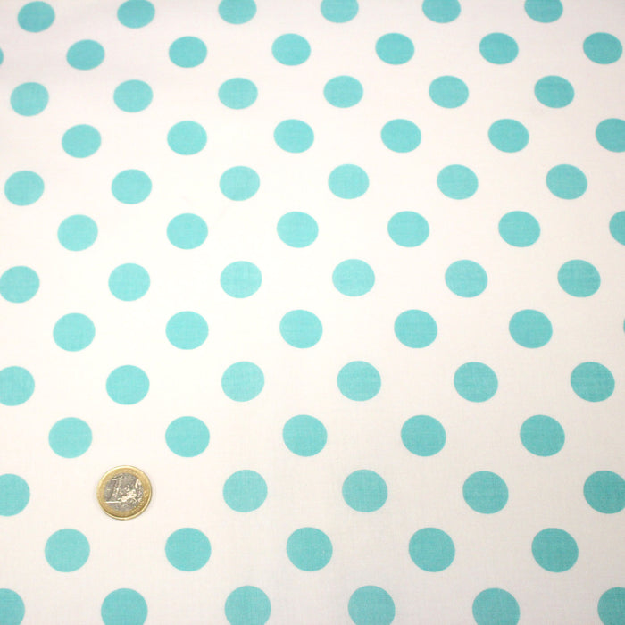 Tissu coton blanc à pois bleu ciel 18mm - COLLECTION POLKA DOT