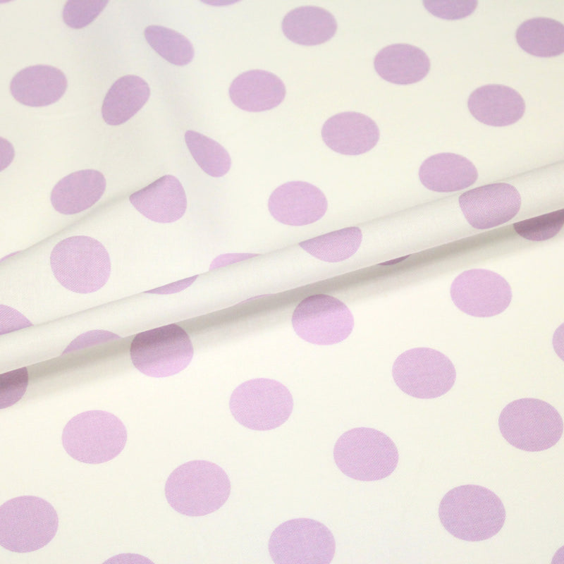 Tissu coton blanc à pois mauve 18mm - COLLECTION POLKA DOT - TissusPapi.com