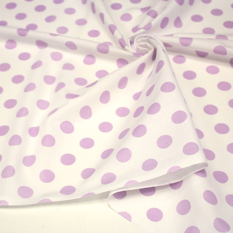 Tissu coton blanc à pois mauve 18mm - COLLECTION POLKA DOT - TissusPapi.com