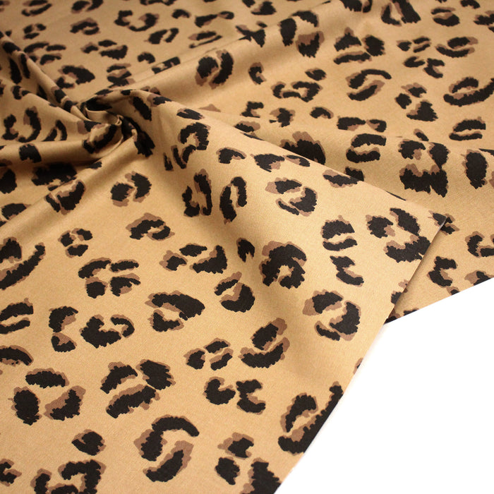 Tissu de coton demi natté LEOPARD sable aux taches noires - OEKO-TEX