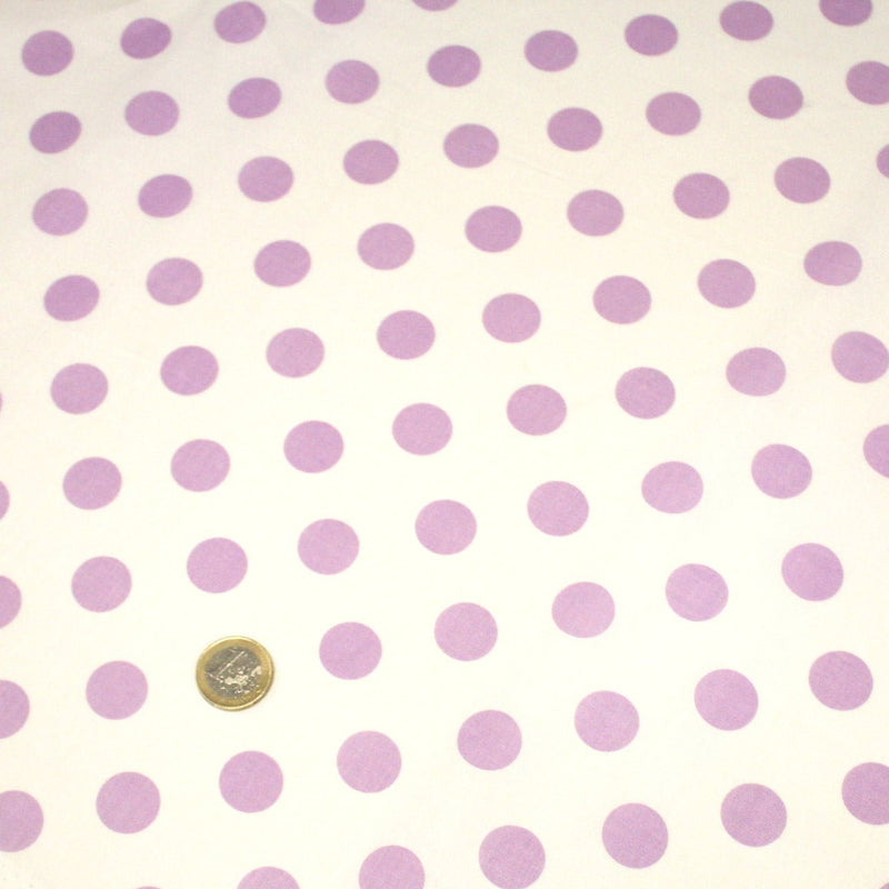 Tissu coton blanc à pois mauve 18mm - COLLECTION POLKA DOT - TissusPapi.com