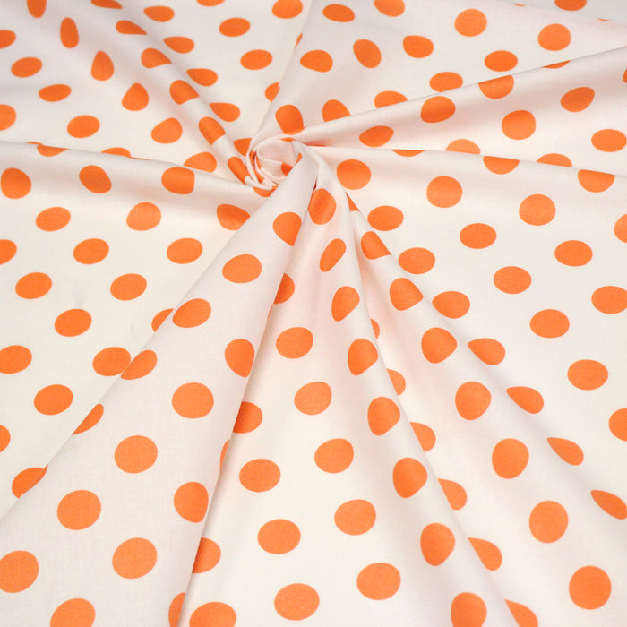 Tissu coton blanc à pois oranges 18mm - COLLECTION POLKA DOT