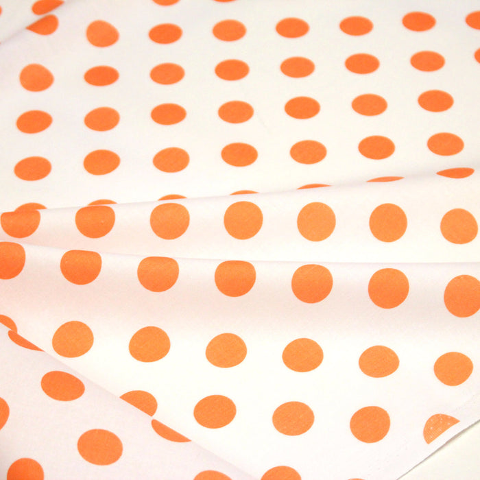 Tissu coton blanc à pois oranges 18mm - COLLECTION POLKA DOT