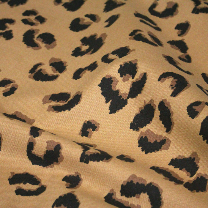 Tissu de coton demi natté LEOPARD sable aux taches noires - OEKO-TEX