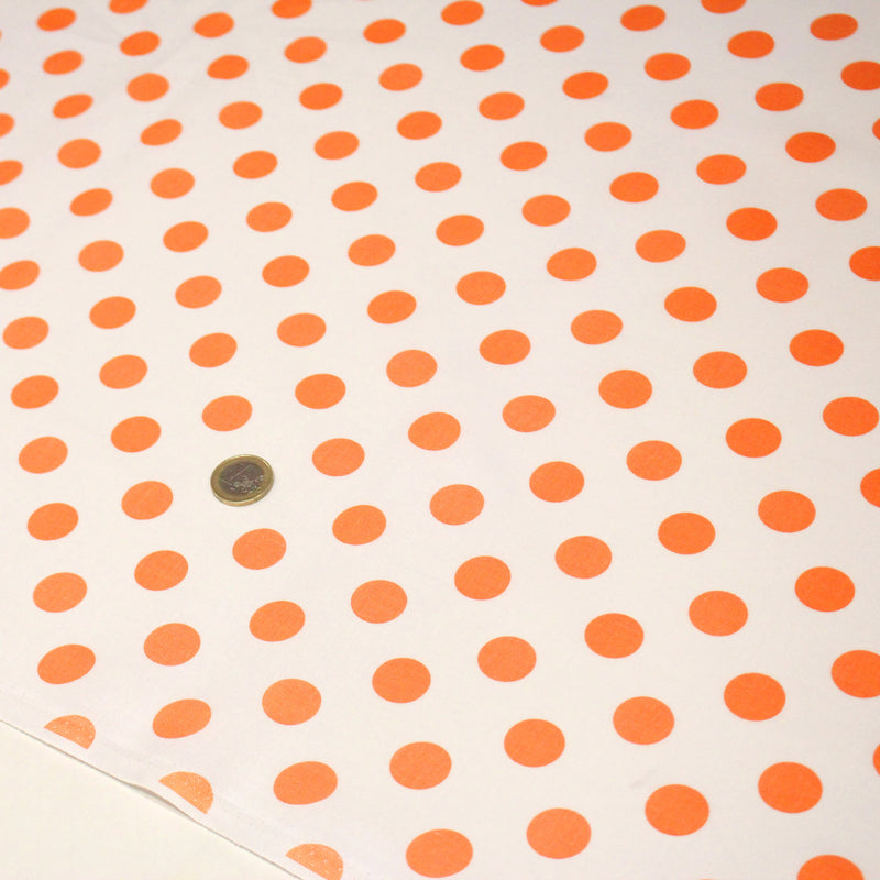 Tissu coton blanc à pois oranges 18mm - COLLECTION POLKA DOT - TissusPapi.com