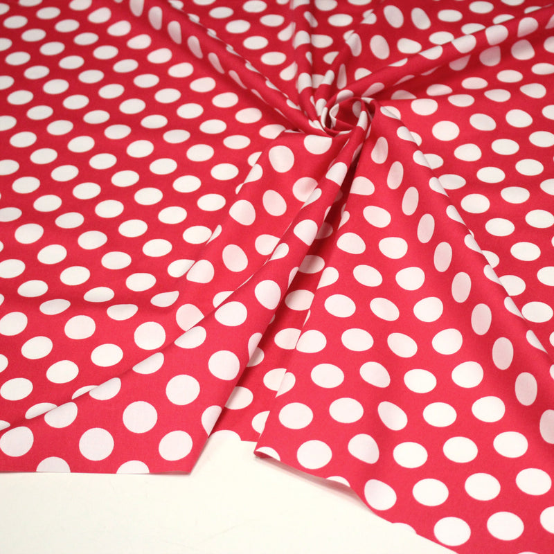Tissu de coton rouge magenta à pois blancs 19mm - COLLECTION POLKA DOT - TissusPapi.com