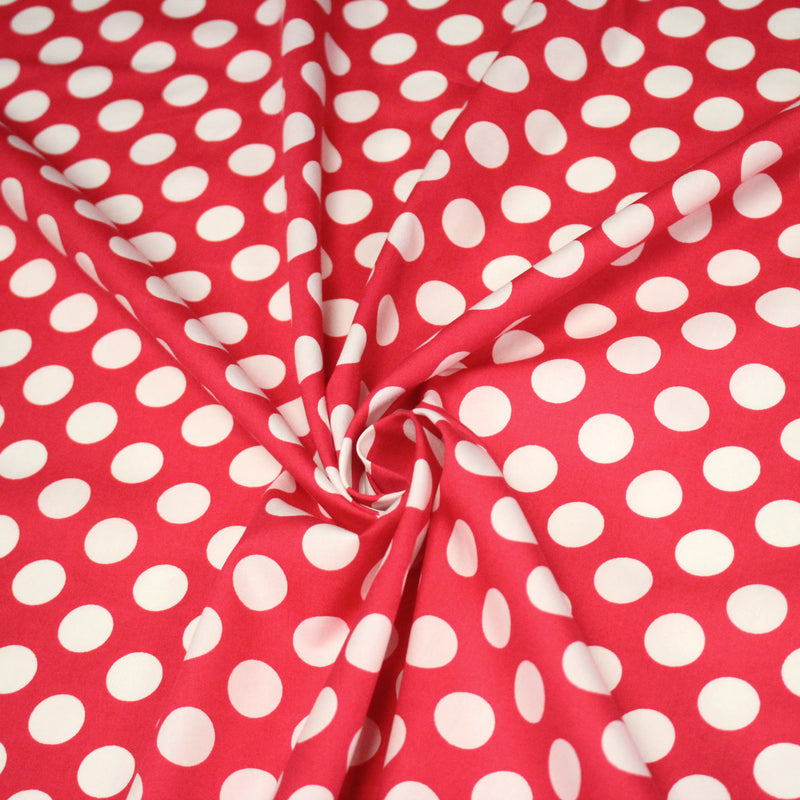 Tissu de coton rouge magenta à pois blancs 19mm - COLLECTION POLKA DOT - TissusPapi.com