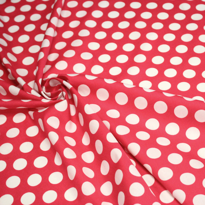 Tissu de coton rouge magenta à pois blancs 19mm - COLLECTION POLKA DOT - TissusPapi.com