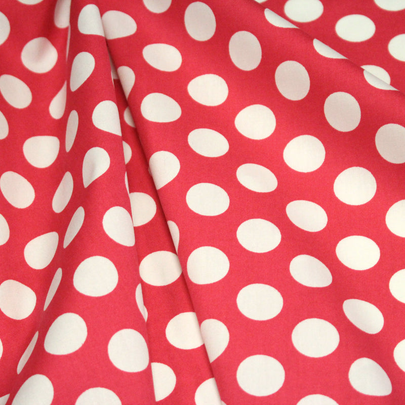 Tissu de coton rouge magenta à pois blancs 19mm - COLLECTION POLKA DOT - TissusPapi.com