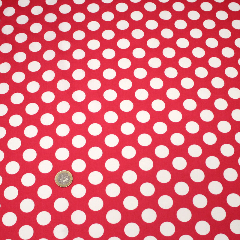 Tissu de coton rouge magenta à pois blancs 19mm - COLLECTION POLKA DOT - TissusPapi.com