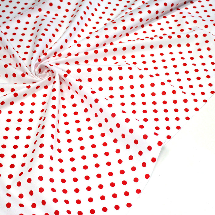 Tissu coton blanc à pois rouges 7mm - COLLECTION POLKA DOT