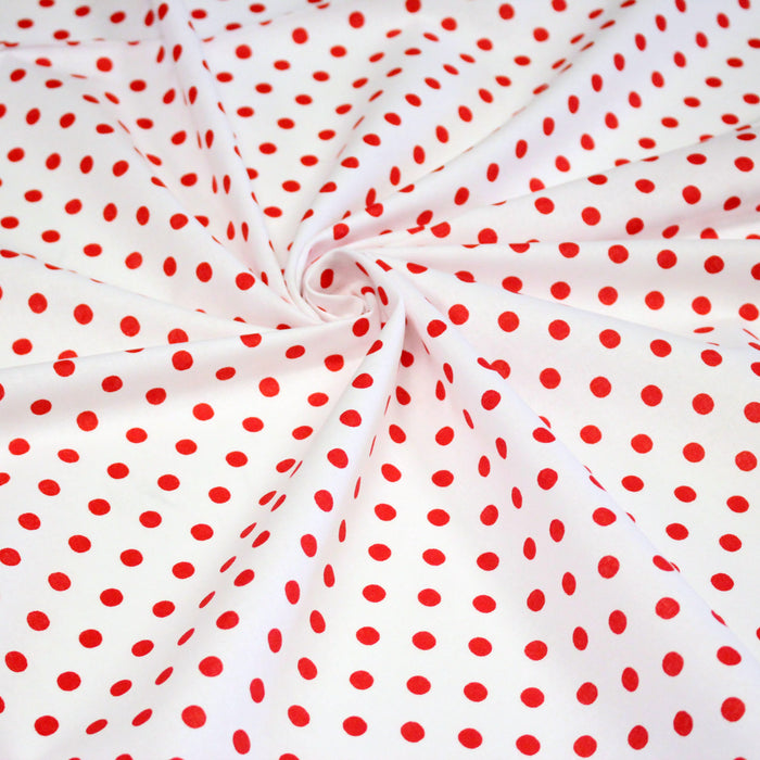 Tissu coton blanc à pois rouges 7mm - COLLECTION POLKA DOT