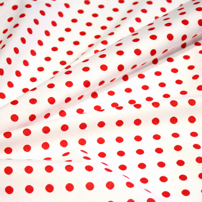 Tissu coton blanc à pois rouges 7mm - COLLECTION POLKA DOT