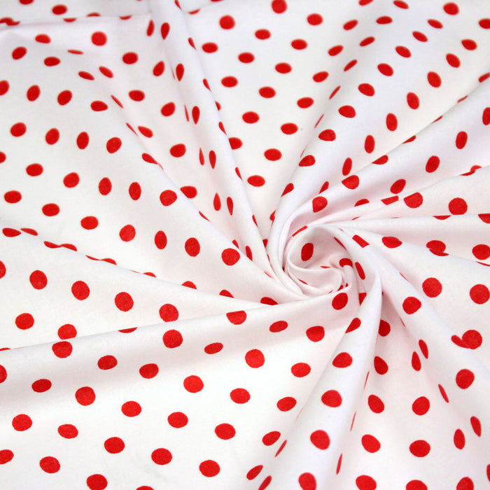 Tissu coton blanc à pois rouges 7mm - COLLECTION POLKA DOT