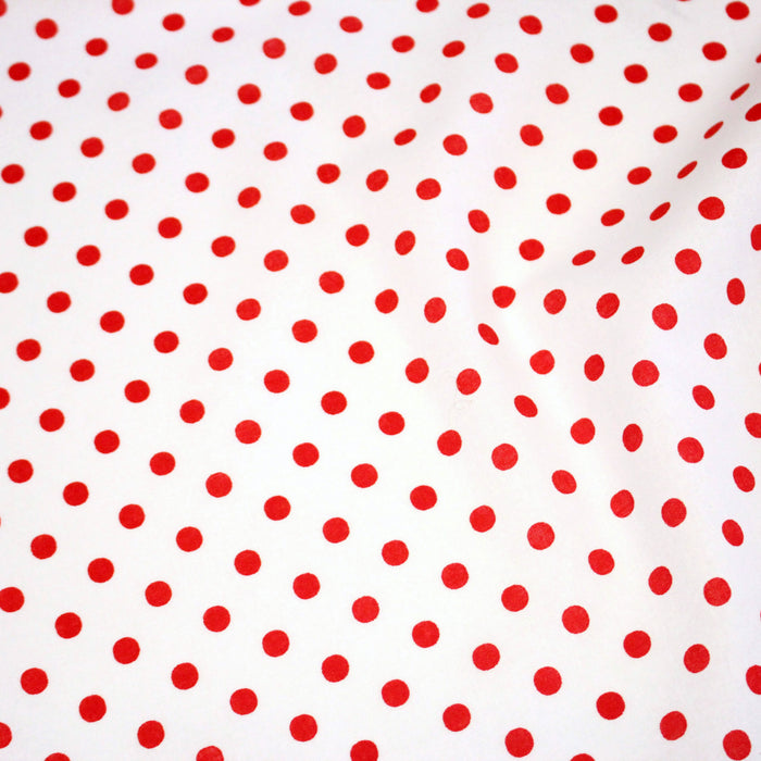 Tissu coton blanc à pois rouges 7mm - COLLECTION POLKA DOT