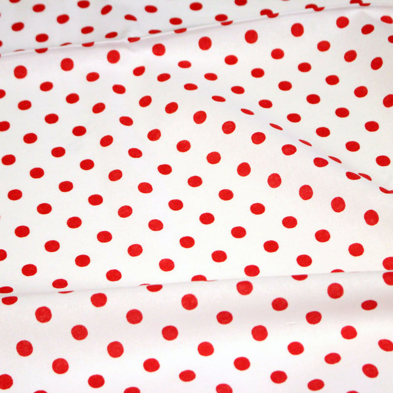Tissu coton blanc à pois rouges 7mm - COLLECTION POLKA DOT - TissusPapi.com