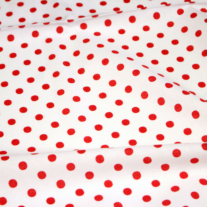 Tissu coton blanc à pois rouges 7mm - COLLECTION POLKA DOT