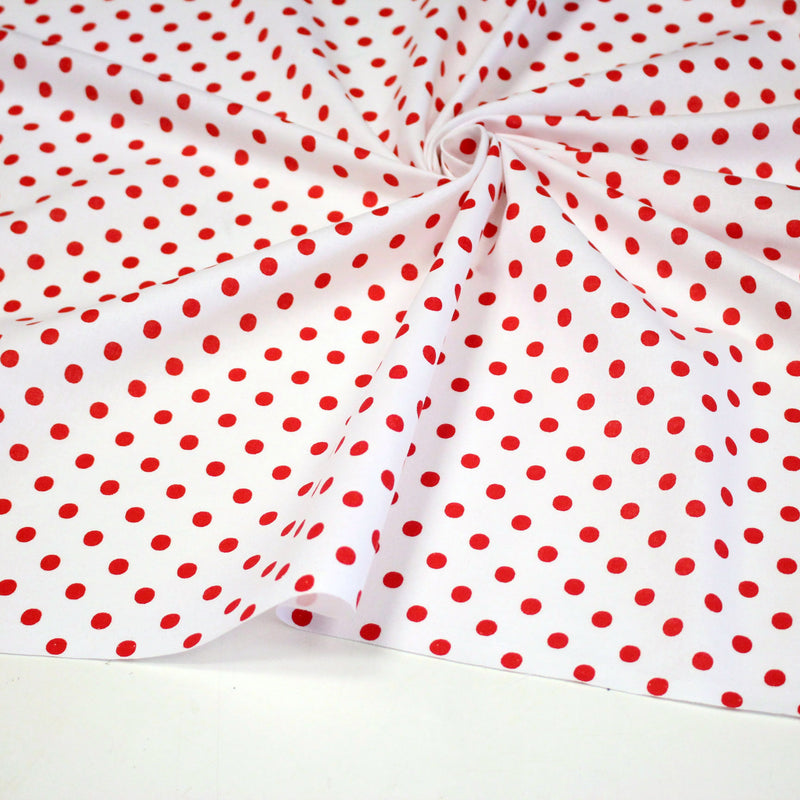Tissu coton blanc à pois rouges 7mm - COLLECTION POLKA DOT - TissusPapi.com