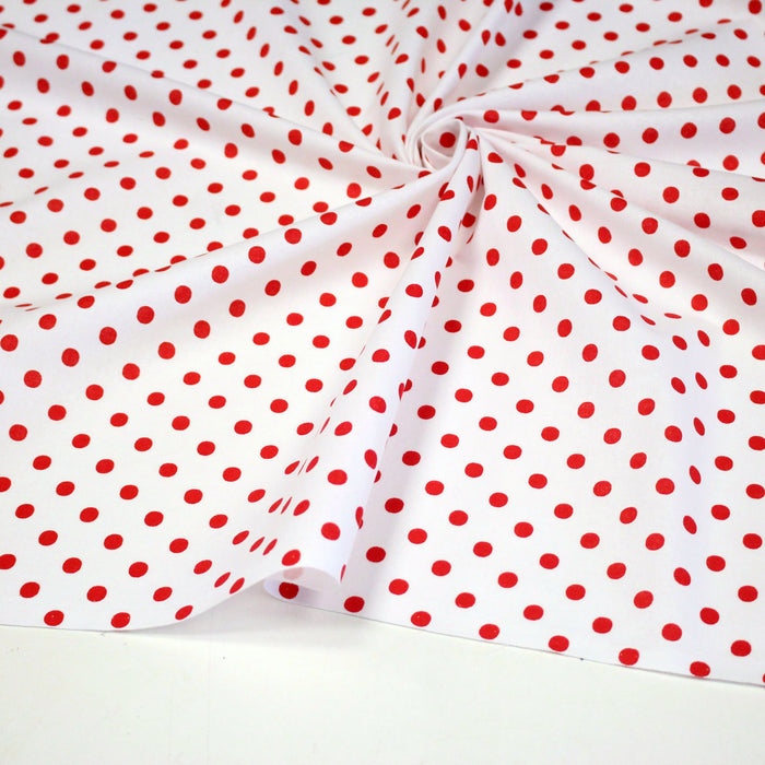 Tissu coton blanc à pois rouges 7mm - COLLECTION POLKA DOT