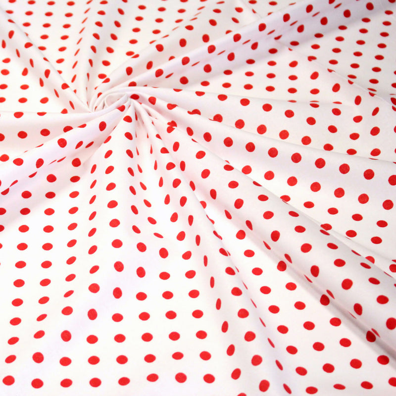 Tissu coton blanc à pois rouges 7mm - COLLECTION POLKA DOT - TissusPapi.com